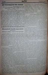 Fényes László: Hamisított trafik-cigaretták. Az Est, 1915. július 15.
